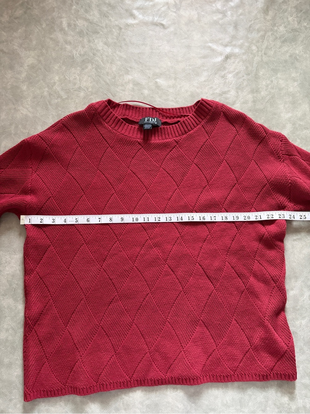 FDJ French Dressing Red Bell Sleeve Drop Shoulder Diamond Knit Boatneck Sweater - Picture 7 of 10